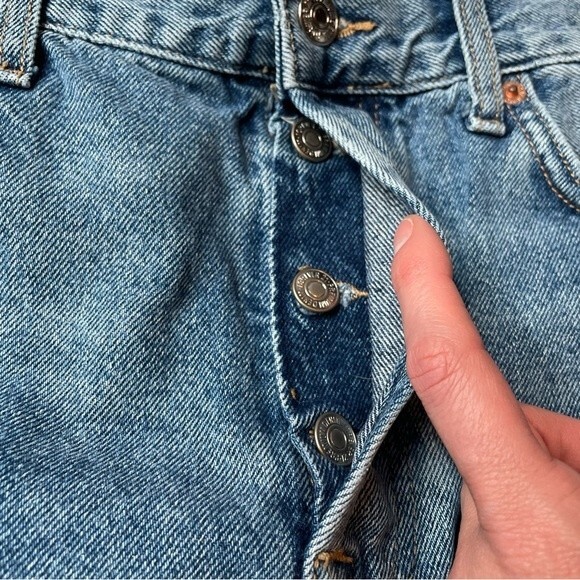 Forever21 Womens Distressed Ripped Straight Tapered Jeans 30 Medium Blue Denim - Picture 5 of 12